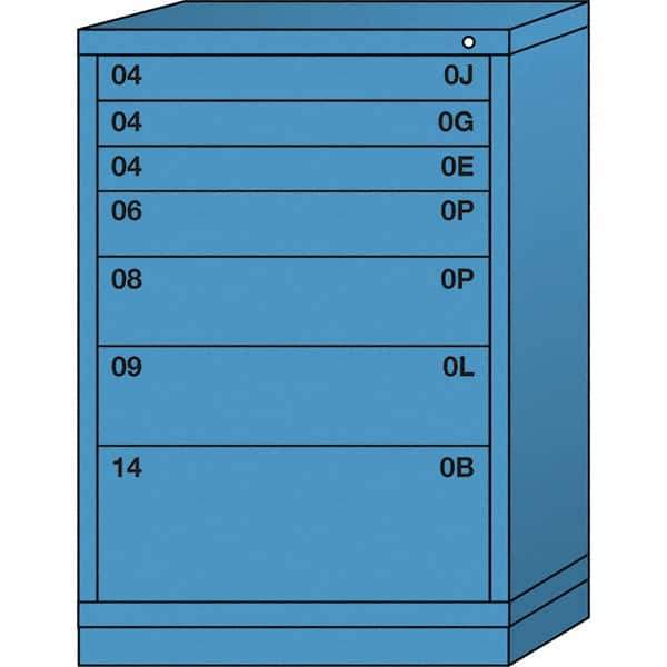 Lyon - 7 Drawer, Standard Counter - Multiple Drawer Access Cabinet - Steel, 30" Wide x 28-1/4" Deep x 44-1/4" High, Wedgewood Blue - USA Tool & Supply