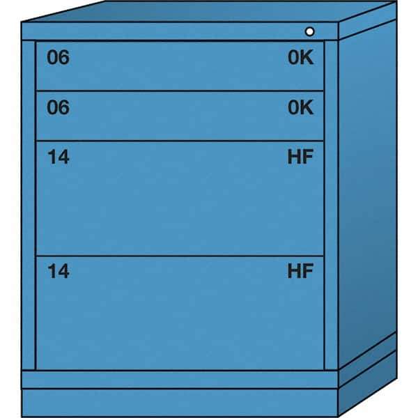 Lyon - 4 Drawer, Standard Mid-Range - Single Drawer Access Cabinet - Steel, 30" Wide x 28-1/4" Deep x 37-15/79" High, Wedgewood Blue - USA Tool & Supply