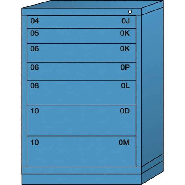Lyon - 7 Drawer, Standard Counter - Single Drawer Access Cabinet - Steel, 30" Wide x 28-1/4" Deep x 44-1/4" High, Wedgewood Blue - USA Tool & Supply