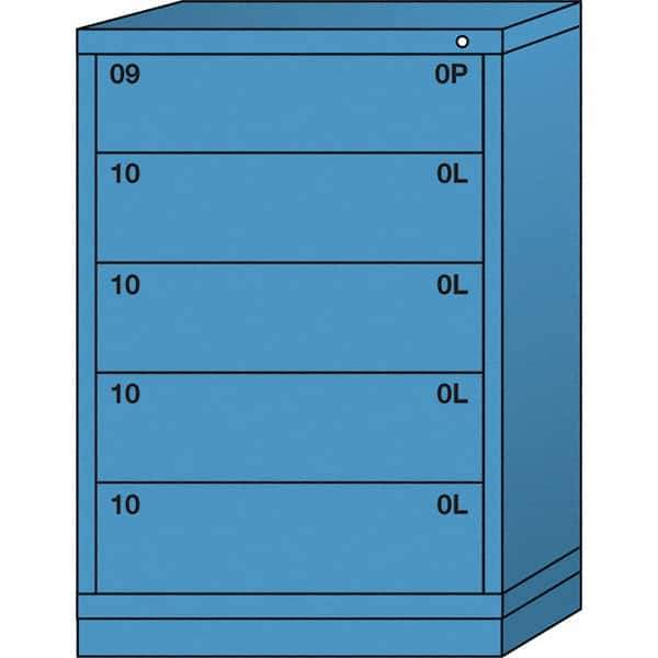 Lyon - 5 Drawer, Standard Counter - Single Drawer Access Cabinet - Steel, 30" Wide x 28-1/4" Deep x 44-1/4" High, Wedgewood Blue - USA Tool & Supply