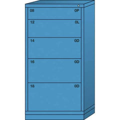 Lyon - 5 Drawer, Standard Eye-Level - Single Drawer Access Cabinet - Steel, 30" Wide x 28-1/4" Deep x 59-1/4" High, Wedgewood Blue - USA Tool & Supply
