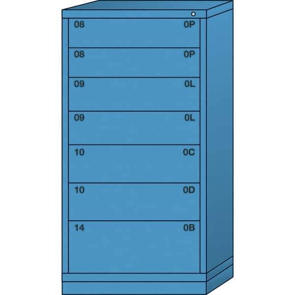 Lyon - 7 Drawer, Standard Eye-Level - Single Drawer Access Cabinet - Steel, 30" Wide x 28-1/4" Deep x 59-1/4" High, Wedgewood Blue - USA Tool & Supply