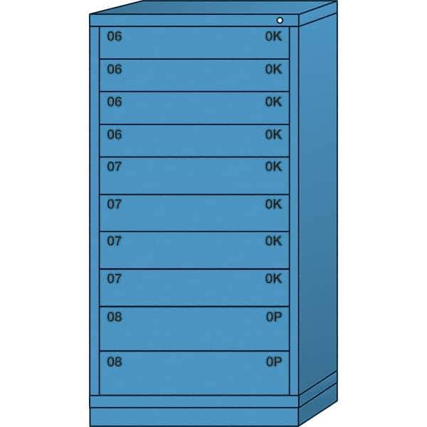 Lyon - 10 Drawer, Standard Eye-Level - Single Drawer Access Cabinet - Steel, 30" Wide x 28-1/4" Deep x 59-1/4" High, Wedgewood Blue - USA Tool & Supply