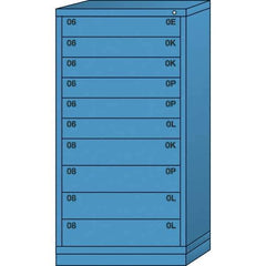 Lyon - 10 Drawer, Standard Eye-Level - Single Drawer Access Cabinet - Steel, 30" Wide x 28-1/4" Deep x 59-1/4" High, Wedgewood Blue - USA Tool & Supply