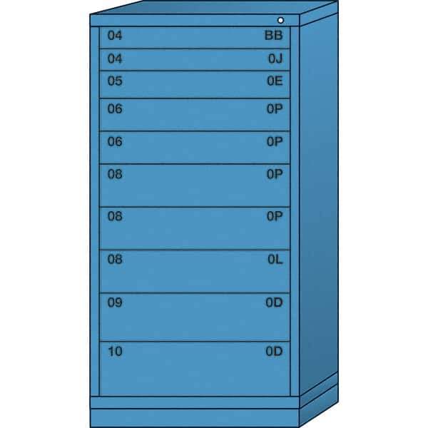 Lyon - 10 Drawer, Standard Eye-Level - Single Drawer Access Cabinet - Steel, 30" Wide x 28-1/4" Deep x 59-1/4" High, Wedgewood Blue - USA Tool & Supply