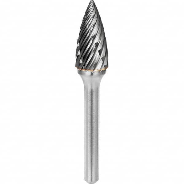 SGS Pro - 3/8" Cut Diam, 1/4" Shank Diam, Tungsten Carbide Steel Cut Pointed Tree Burr - USA Tool & Supply