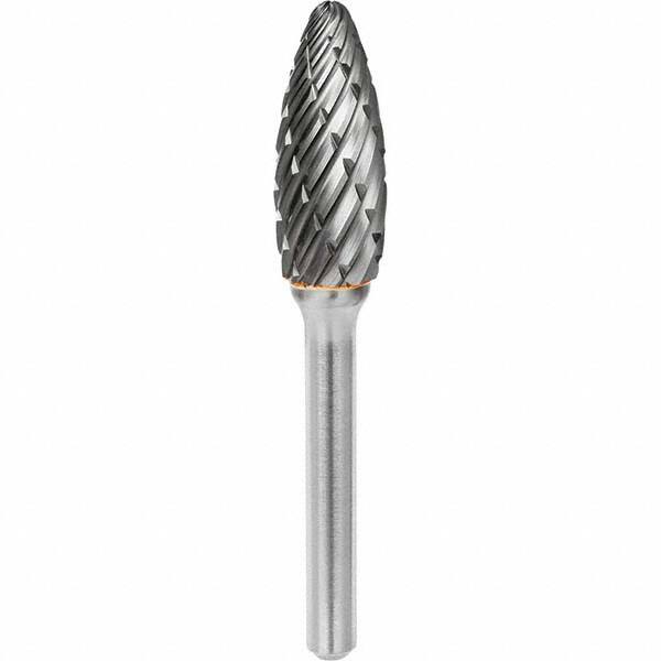 SGS Pro - 1/2" Cut Diam, 1/4" Shank Diam, Tungsten Carbide Steel Cut Flame Burr - USA Tool & Supply