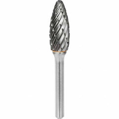 SGS Pro - 1/2" Cut Diam, 1/4" Shank Diam, Tungsten Carbide Steel Cut Flame Burr - USA Tool & Supply
