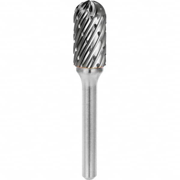 SGS Pro - 3/8" Cut Diam, 1/4" Shank Diam, Tungsten Carbide Steel Cut Ball Nose Cylinder Burr - USA Tool & Supply