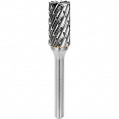 SGS Pro - 3/8" Cut Diam, 1/4" Shank Diam, Tungsten Carbide Steel Cut Cylinder Burr with End Cut - USA Tool & Supply