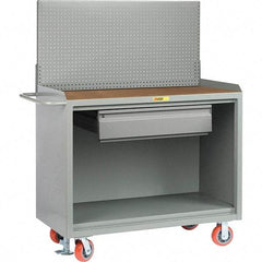 Little Giant - 3,600 Lb Capacity, 2 Shelf, 1 Drawer Mobile Bench Cabinet with Pegboard Panel - 53" Wide x 24" Deep x 43" High, Steel - USA Tool & Supply
