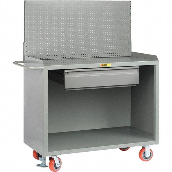 Little Giant - 3,600 Lb Capacity, 2 Shelf, 1 Drawer Mobile Bench Cabinet with Pegboard Panel - 53" Wide x 24" Deep x 43" High, Steel - USA Tool & Supply