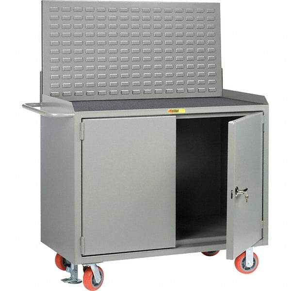 Little Giant - 3,600 Lb Capacity, 2 Shelf, 2 Door Mobile Bench Cabinet with Louvered Panel - 53" Wide x 24" Deep x 43" High, Steel - USA Tool & Supply