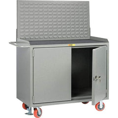 Little Giant - 3,600 Lb Capacity, 2 Shelf, 2 Door Mobile Bench Cabinet with Louvered Panel - 53" Wide x 24" Deep x 43" High, Steel - USA Tool & Supply