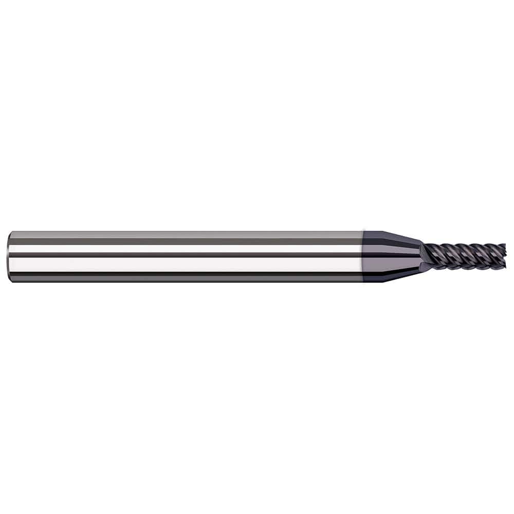 Square End Mill: 1/64'' Dia, 0.045'' LOC, 1/8'' Shank Dia, 1-1/2'' OAL, 4 Flutes, Solid Carbide Single End, AlTiN Finish, 44 ° Variable Helix, RH Cut, RH Flute