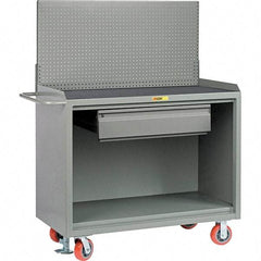 Little Giant - 3,600 Lb Capacity, 2 Shelf, 1 Drawer Mobile Bench Cabinet with Pegboard Panel - 53" Wide x 24" Deep x 43" High, Steel - USA Tool & Supply