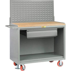 Little Giant - 3,600 Lb Capacity, 2 Shelf, 1 Drawer Mobile Bench Cabinet with Louvered Panel - 53" Wide x 24" Deep x 43" High, Steel - USA Tool & Supply