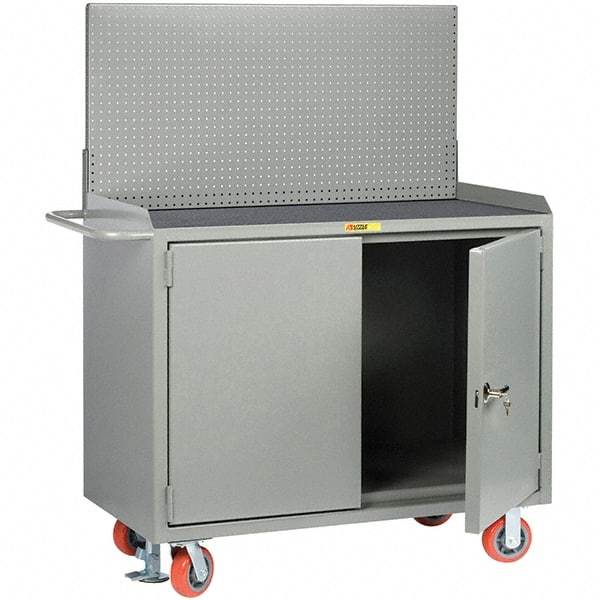 Little Giant - 3,600 Lb Capacity, 2 Shelf, 2 Door Mobile Bench Cabinet with Pegboard Panel - 41" Wide x 24" Deep x 43" High, Steel - USA Tool & Supply