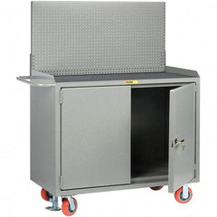 Little Giant - 3,600 Lb Capacity, 2 Shelf, 2 Door Mobile Bench Cabinet with Pegboard Panel - 41" Wide x 24" Deep x 43" High, Steel - USA Tool & Supply