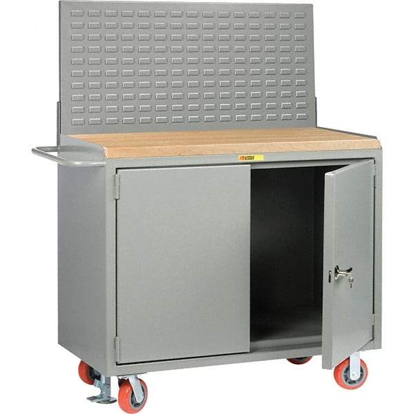 Little Giant - 3,600 Lb Capacity, 2 Shelf, 2 Door Mobile Bench Cabinet with Louvered Panel - 41" Wide x 24" Deep x 43" High, Steel - USA Tool & Supply