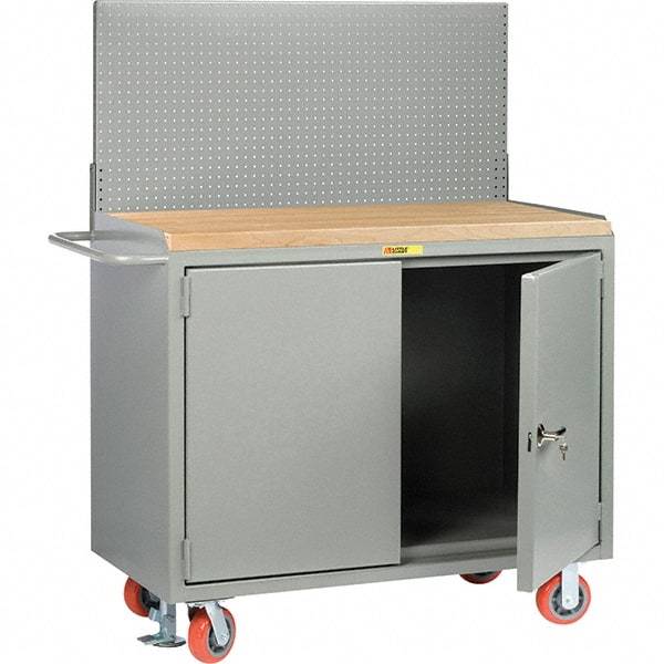 Little Giant - 3,600 Lb Capacity, 2 Shelf, 2 Door Mobile Bench Cabinet with Pegboard Panel - 53" Wide x 24" Deep x 43" High, Steel - USA Tool & Supply