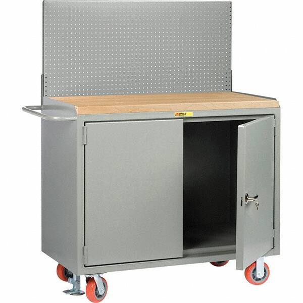 Little Giant - 3,600 Lb Capacity, 2 Shelf, 2 Door Mobile Bench Cabinet with Pegboard Panel - 41" Wide x 24" Deep x 43" High, Steel - USA Tool & Supply
