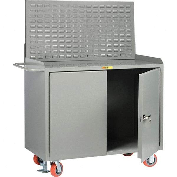 Little Giant - 3,600 Lb Capacity, 2 Shelf, 2 Door Mobile Bench Cabinet with Louvered Panel - 53" Wide x 24" Deep x 43" High, Steel - USA Tool & Supply