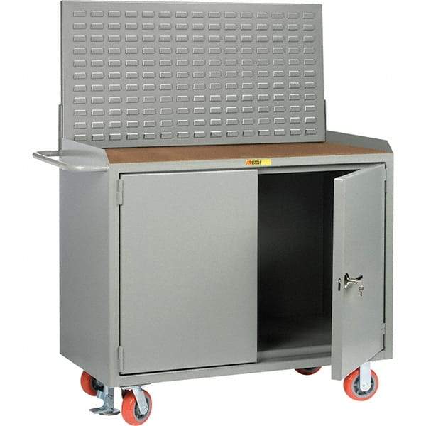 Little Giant - 3,600 Lb Capacity, 2 Shelf, 2 Door Mobile Bench Cabinet with Louvered Panel - 53" Wide x 24" Deep x 43" High, Steel - USA Tool & Supply