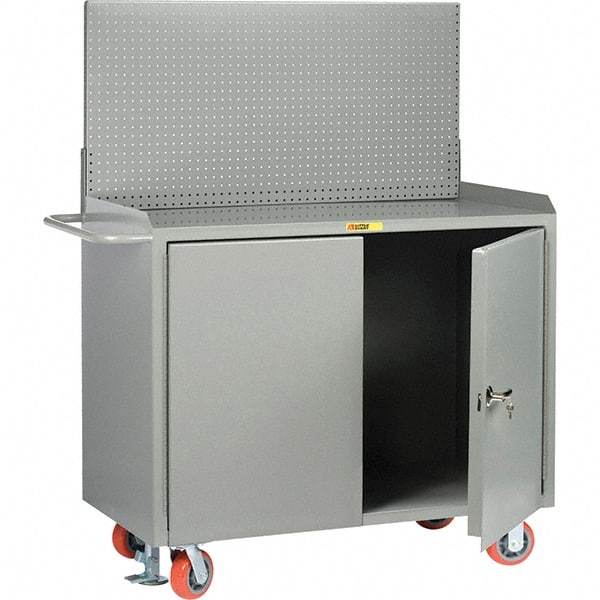 Little Giant - 3,600 Lb Capacity, 2 Shelf, 2 Door Mobile Bench Cabinet with Pegboard Panel - 53" Wide x 24" Deep x 43" High, Steel - USA Tool & Supply