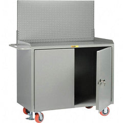 Little Giant - 3,600 Lb Capacity, 2 Shelf, 2 Door Mobile Bench Cabinet with Pegboard Panel - 53" Wide x 24" Deep x 43" High, Steel - USA Tool & Supply