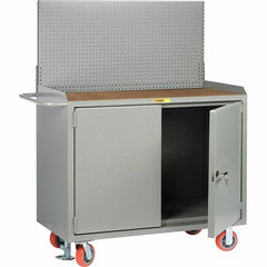Little Giant - 3,600 Lb Capacity, 2 Shelf, 2 Door Mobile Bench Cabinet with Pegboard Panel - 41" Wide x 24" Deep x 43" High, Steel - USA Tool & Supply