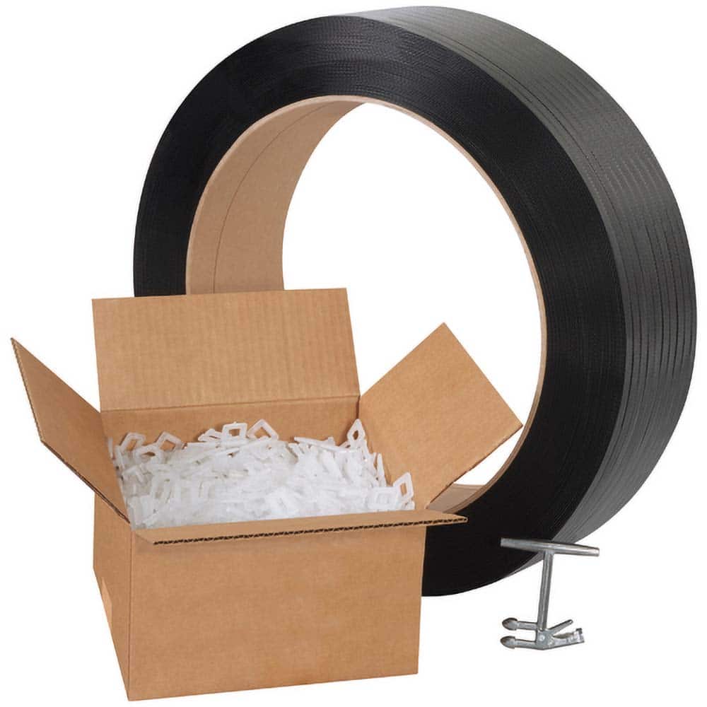 Value Collection - Strapping Kits Type: Polypropylene Strapping Kit Contents: 9000' of 1/2" Polypropylene; 1000 Plastic Buckles; Tensioner; Cutter - USA Tool & Supply