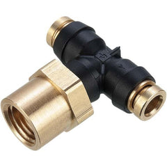 Parker - Plastic Push-To-Connect Tube Fittings Type: Female Branch Tee Swivel Tube Outside Diameter (Inch): 1/4 x 1/4 - USA Tool & Supply