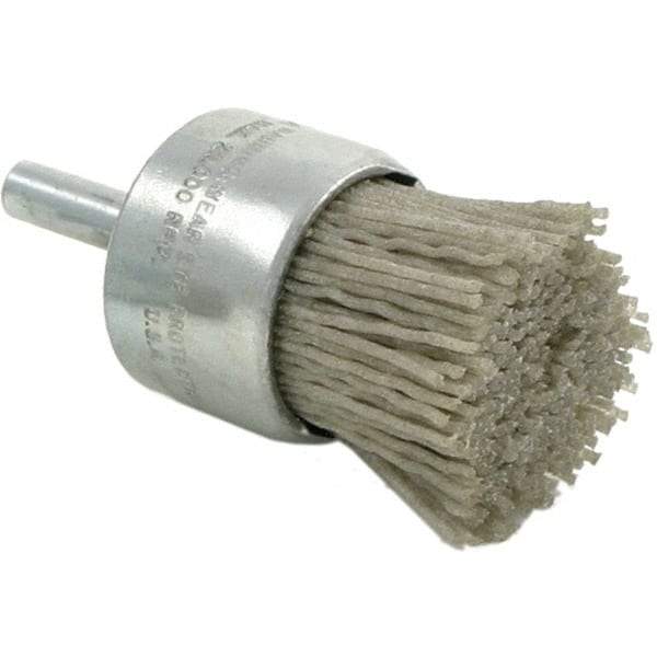 Brush Research Mfg. - 120 Grit, 1" Brush Diam, Crimped, End Brush - Medium Grade, 1/4" Diam Steel Shank, 20,000 Max RPM - USA Tool & Supply