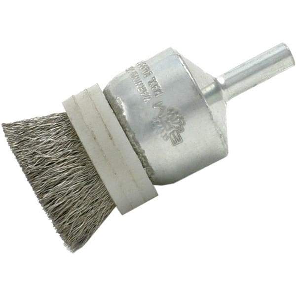 Brush Research Mfg. - 1/2" Brush Diam, Crimped, End Brush - 1/4" Diam Steel Shank, 20,000 Max RPM - USA Tool & Supply