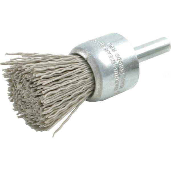 Brush Research Mfg. - 320 Grit, 3/4" Brush Diam, Crimped, End Brush - Medium Grade, 1/4" Diam Steel Shank, 20,000 Max RPM - USA Tool & Supply