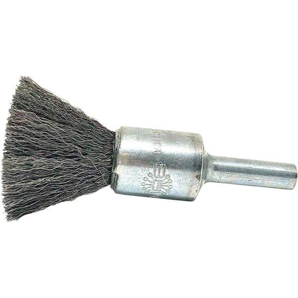 Brush Research Mfg. - 1/2" Brush Diam, Crimped, End Brush - 1/4" Diam Steel Shank, 20,000 Max RPM - USA Tool & Supply