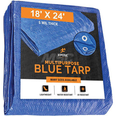 Tarp/Dust Cover: Blue, Rectangle, Polyethylene, 24' Long x 18' Wide, 5 mil Polyethylene, Rectangle