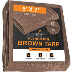 Tarp/Dust Cover: Brown, Rectangle, Polyethylene, 7' Long x 5' Wide, 5 mil Polyethylene, Rectangle