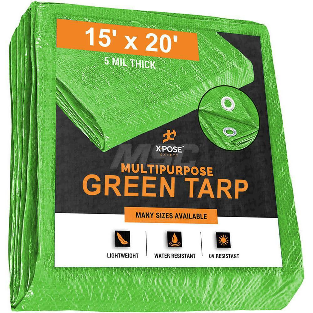 Tarp/Dust Cover: Green, Rectangle, Polyethylene, 20' Long x 15' Wide, 5 mil Polyethylene, Rectangle