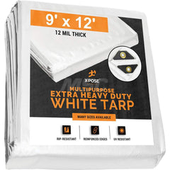 Tarp/Dust Cover: White, Rectangle, Polyethylene, 12' Long x 9' Wide, 12 mil Polyethylene, Rectangle