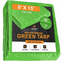 Tarp/Dust Cover: Green, Rectangle, Polyethylene, 15' Long x 8' Wide, 5 mil Polyethylene, Rectangle