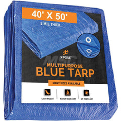 Tarp/Dust Cover: Blue, Rectangle, Polyethylene, 50' Long x 40' Wide, 5 mil Polyethylene, Rectangle