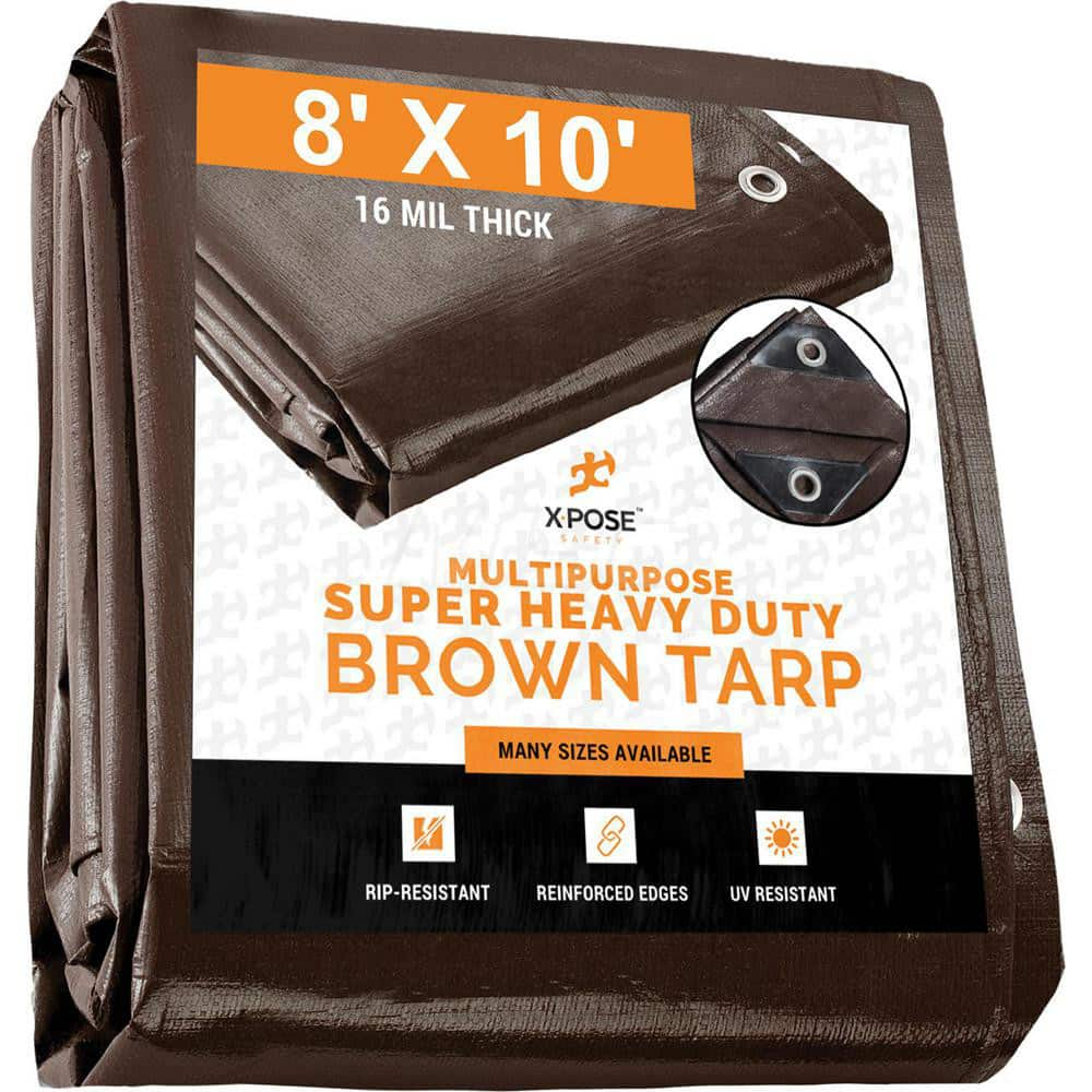 Tarp/Dust Cover: Brown, Rectangle, Polyethylene, 10' Long x 8' Wide, 16 mil Polyethylene, Rectangle