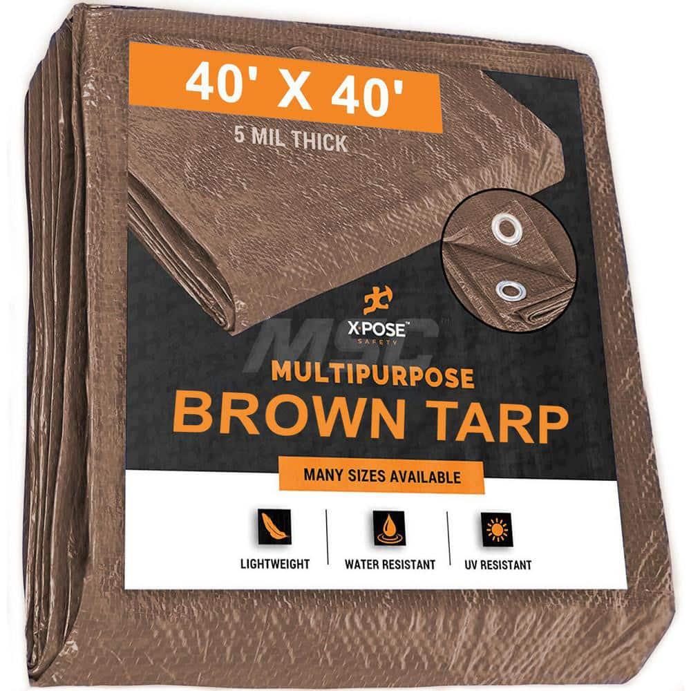 Tarp/Dust Cover: Brown, Rectangle, Polyethylene, 40' Long x 40' Wide, 5 mil Polyethylene, Rectangle