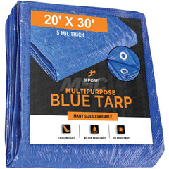 Tarp/Dust Cover: Blue, Rectangle, Polyethylene, 30' Long x 20' Wide, 5 mil Polyethylene, Rectangle