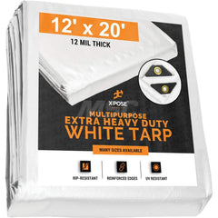 Tarp/Dust Cover: White, Rectangle, Polyethylene, 20' Long x 12' Wide, 12 mil Polyethylene, Rectangle