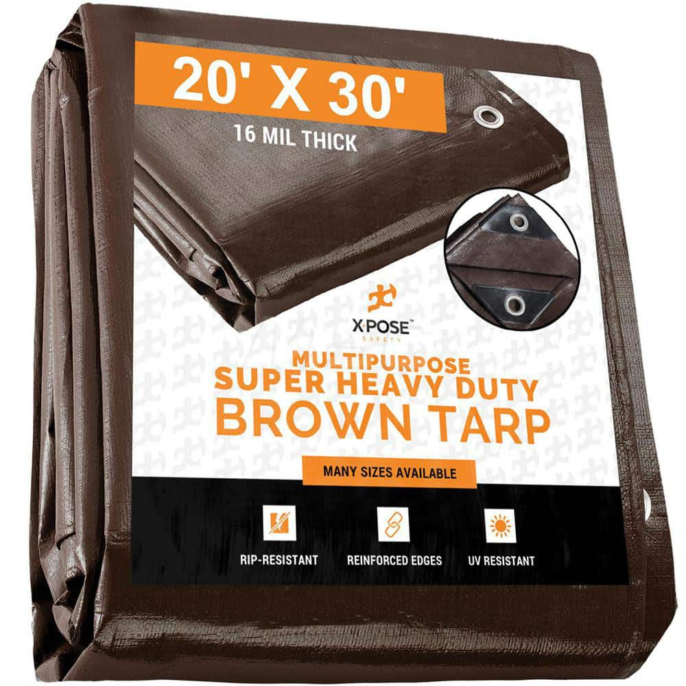 Tarp/Dust Cover: Brown, Rectangle, Polyethylene, 30' Long x 20' Wide, 16 mil Polyethylene, Rectangle