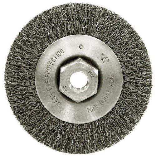 4″ Narrow Face Crimped Wire Wheel, .014″ Steel Fill, M14 × 2.0 Nut - USA Tool & Supply
