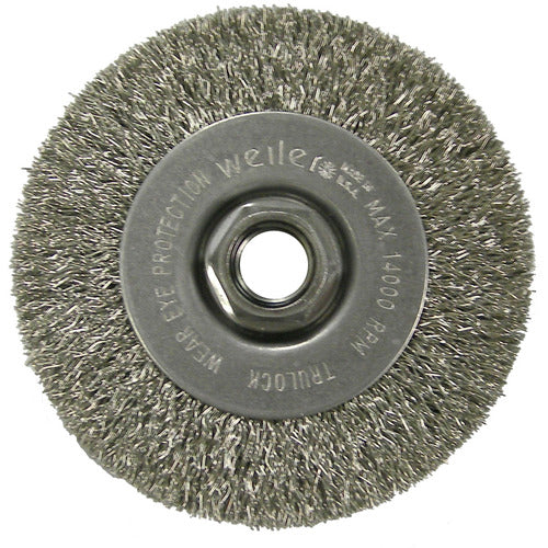 4″ Narrow Face Crimped Wire Wheel, .014″ Stainless Steel Fill, 5/8″-11 UNC Nut - USA Tool & Supply